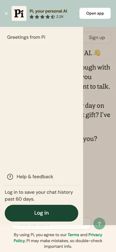 Pi landing page on a phone, as captured on 2026-09-06